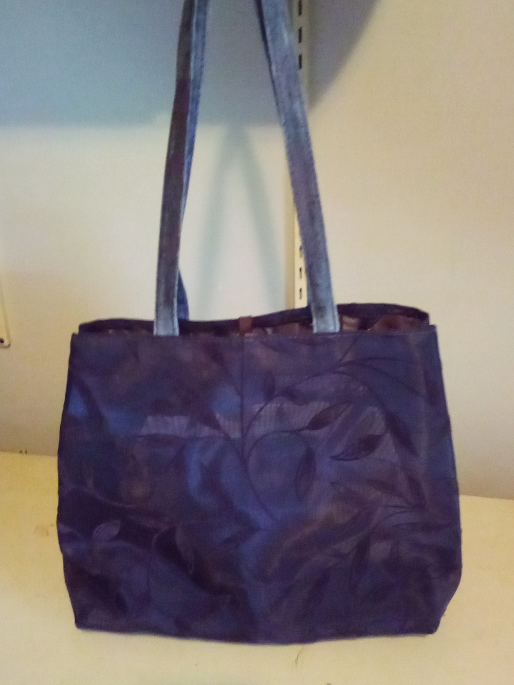 Elegant Saks Fifth Avenue Brown Tote Bag with Subtle Leaf Embroidery